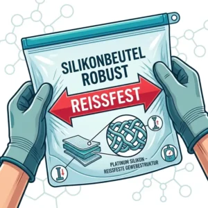 Illustration der reißfesten Struktur eines silikonbeutel robust unter Spannung.