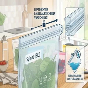 Detailansicht der Abdichtung für lebensmittelechte silikonbeutel, die 100% auslaufsicher sind.