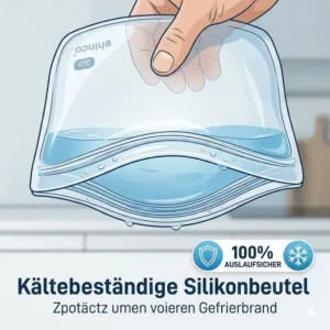 Der luftdichte verschluss der kältebeständige silikonbeutel schützt vor gefrierbrand.
