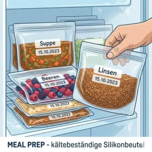 Organisierte mahlzeitenplanung mit kältebeständige silikonbeutel für die ganze woche.