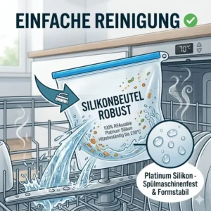 Einfache Reinigung: Ein silikonbeutel robust in der Spülmaschine ohne Materialermüdung.
