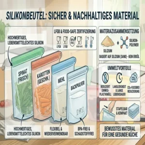 Infografik über das schadstofffreie Material der lebensmittelechte silikonbeutel ohne BPA.