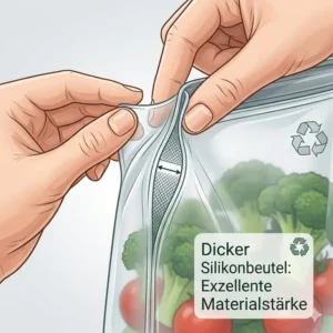 Detailansicht der Materialstärke, die zeigt, wie robust dieser dicker silikonbeutel ist.