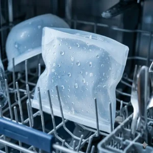 Ein silikonbeutel luftdicht in der Spülmaschine für eine einfache und hygienische Reinigung.