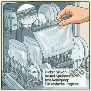 Ein dicker silikonbeutel wird zur einfachen Reinigung in die Spülmaschine gestellt.