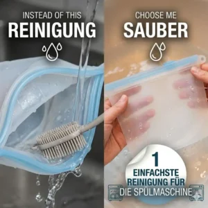 Graphic illustrating an organized kitchen shelf with stacked, space-saving silikonbeutel mit zip verschluss.