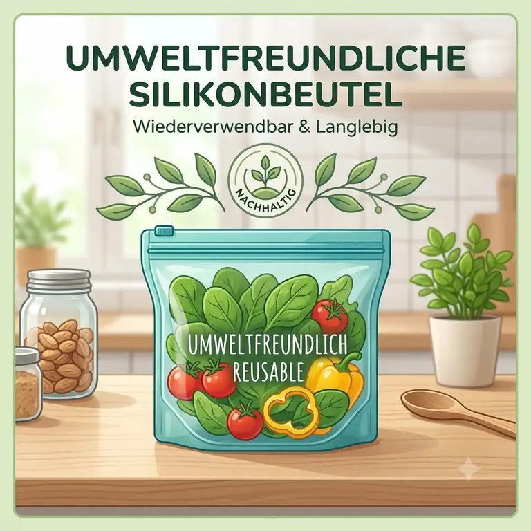 Hochwertige umweltfreundliche silikonbeutel als nachhaltige Alternative zu Plastikbeuteln in einer modernen Küche.