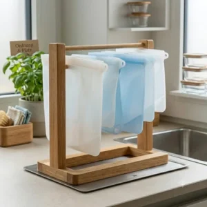 Kompaktes Silikonbeutel Trockengestell Design zur platzsparenden Organisation in der Küche, ideal als platzsparendes Silikonbeutel Trockengestell.