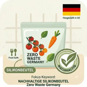 Darstellung der flexiblen und platzsparenden Aufbewahrung von gefalteten „nachhaltige silikonbeutel“ in der Schublade.