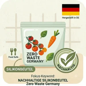 Grafische Symbole für Lebensmittelechtheit, Schadstofffreiheit und BPA-freie Materialien bei „nachhaltige silikonbeutel“.