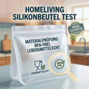 Close-up material analysis for the homeliving silikonbeutel test showing BPA-free silicone.
