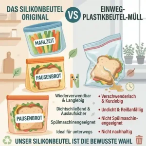 A selection of colorful silicone snack pouches demonstrating a lightweight stasher silikonbeutel alternative filled with varied nuts and fruit.