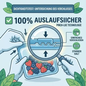 Illustration 2 for the stasher silikonbeutel test detailing the leak-proof Pinch-Loc seal mechanism.