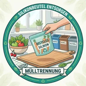 Illustration for the correct disposal and waste separation of old silicone bags for the resource silikonbeutel recycling.