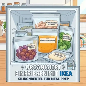 "Organized meal prep food containers using silikonbeutel ikea bags stacked neatly in a freezer."