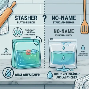 Testing the sealing efficiency in a head-to-head of stasher vs no name silikonbeutel.