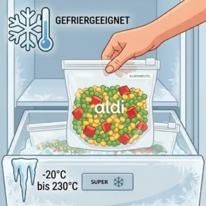 An frozen silikonbeutel aldi is removed from the freezer compartment.