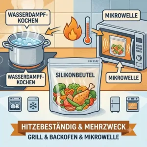 "A heat-resistant silikonbeutel ikea bag being used to heat up food inside a microwave."