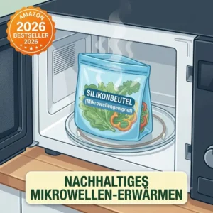 Heat-resistant silikonbeutel being used to safely warm up a meal in the microwave