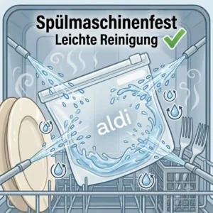 A silikonbeutel aldi is placed securely on the top rack of a dishwasher.