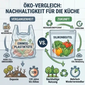 "An infographic comparing eco-friendly silikonbeutel ikea bags with single-use plastic ziplock bags."
