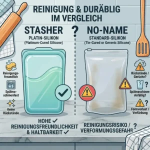 Comparing the cleaning ease and dishwasher survival of stasher vs no name silikonbeutel.