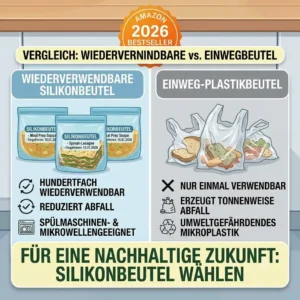 Infographic comparing reusable silikonbeutel to disposable plastic sandwich bags