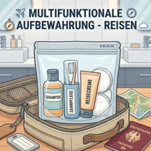 "Travel cosmetics and toiletries organized inside a waterproof silikonbeutel ikea bag."