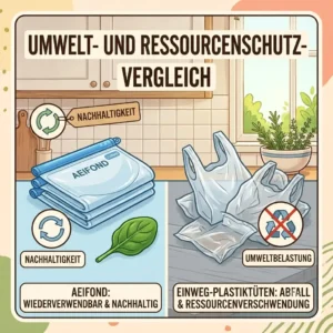 Sustainability comparison of a reusable Aeifond bag vs disposable plastic bags for an aeifond silikonbeutel test